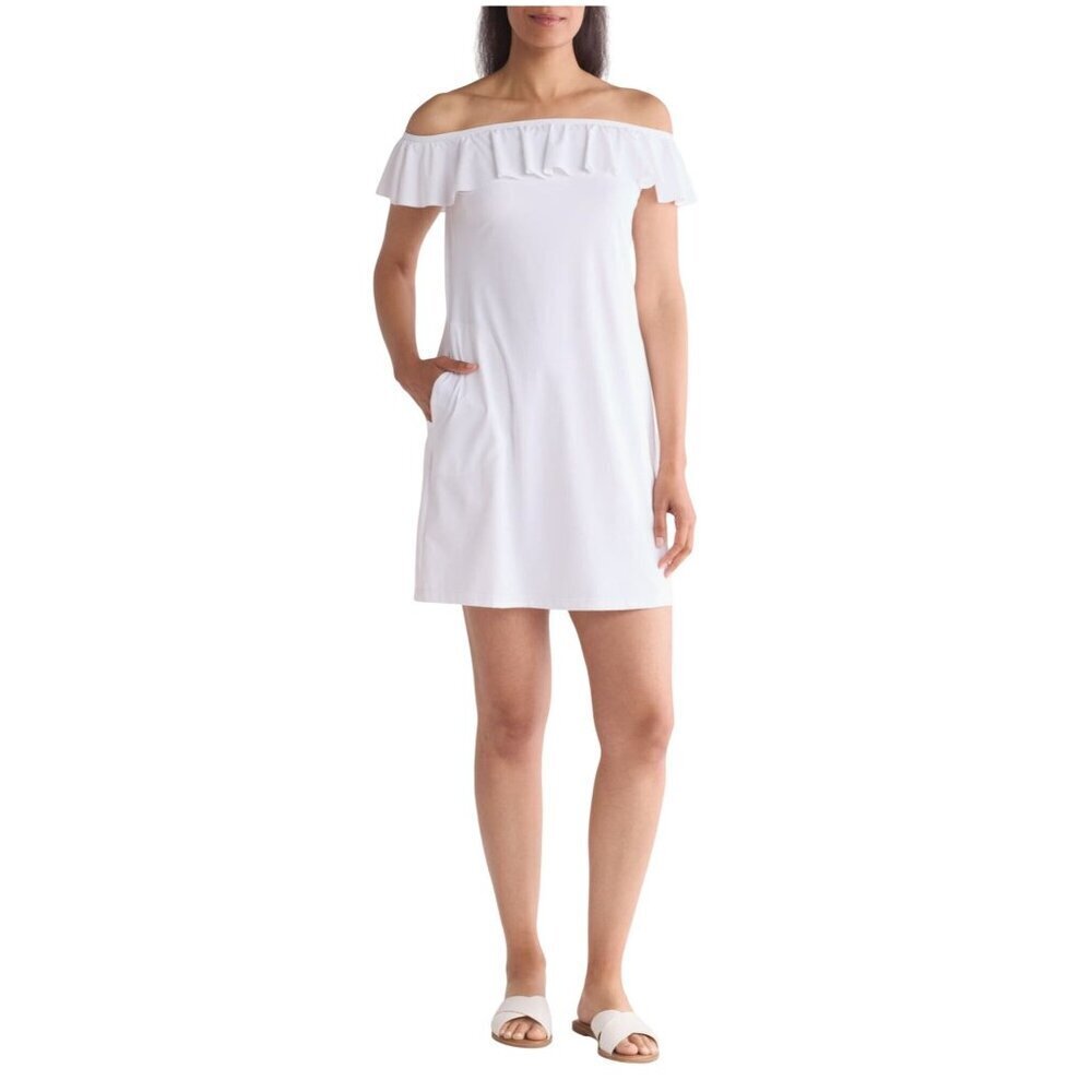 Tommy Bahama Womens White Off the Shoulder Pockets Cover Up Dress Swim Sz L New